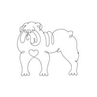 Engels bulldog met een hart Aan zijn borst getrokken in een lijn vector