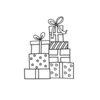 meerdere cadeaus in een feestelijk pakket. de icoon van een gemakkelijk geschenk lijn. schets van de icoon. vector illustratie gemarkeerd Aan een wit achtergrond.