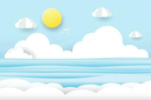 zomer zonnig dag, water zand en wolken, vector illustratie