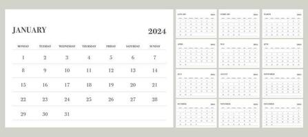 kalender 2024 met week begin van maandag, minimalistische ontwerp vector