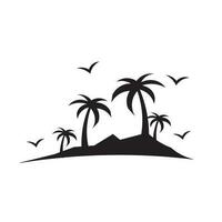 vector ontwerp illustratie van strand tafereel, eiland met kokosnoot bomen en vogels. met een zwart silhouet stijl. geschikt voor zomer dag, logo, icoon, t-shirt ontwerp, concept, poster, website.