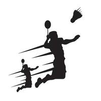 vector illustratie silhouet ontwerp van twee badminton spelers jumping naar raken de bal. geschikt voor groet kaarten, logo's, pictogrammen, websites, t-shirt ontwerpen, stickers, concepten, affiches, advertentie