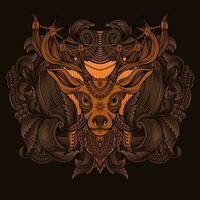 hert hoofd tribal stijl met antiek gravure ornament vector