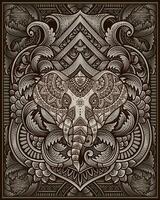 olifant hoofd tribal stijl met antiek gravure ornament vector