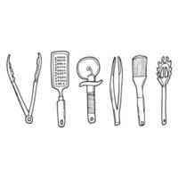 tekening vector icoon van keukengerei, lepel, mes, vork