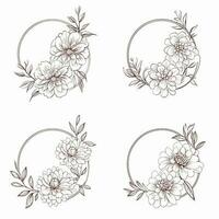 elegant cirkel bloemen kader. hand- getrokken logo sjabloon in lijn kunst met bloemen. vector