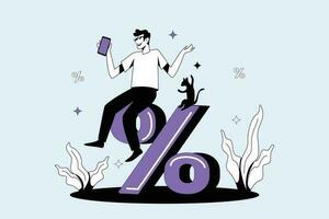 bedrijf succes illustratie concept, Mens stoel Aan percentage teken vector kunst