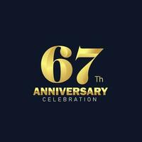 gouden 67e verjaardag logo ontwerp, luxueus en mooi pik gouden kleur voor viering evenement, bruiloft, groet kaart, en uitnodiging vector
