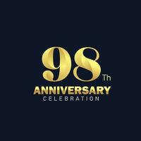 gouden 98e verjaardag logo ontwerp, luxueus en mooi pik gouden kleur voor viering evenement, bruiloft, groet kaart, en uitnodiging vector