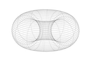 donut torus draadframe, 3d gebied vorm geven aan, zwart en wit vector illustratie