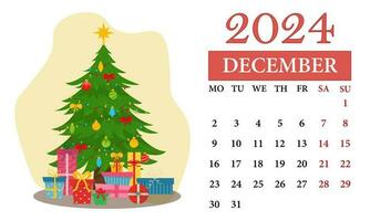 december maandelijks kalender 2024 met een Kerstmis boom vector