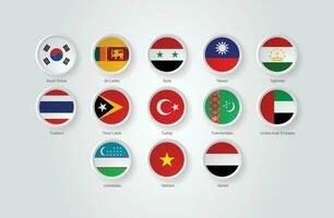 3d vlag pictogrammen reliëf cirkel van Aziatisch landen vector