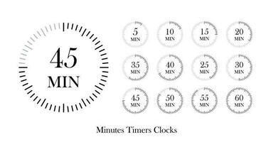 minuten timers klokken reeks , timer set, min icoon ontwerp. vector