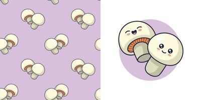 hand- getrokken champignons in tekening stijl voor ontwerpen baby kleren. ansichtkaart met champignons en naadloos patroon. tekenfilm Boheems kinderkamer afdrukken. kinderen ontwerp structuur voor pyjama. vector illustratie.