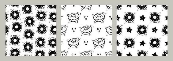 hand- getrokken donut patroon. reeks van snel voedsel naadloos patronen. grappig tekening stijl. vector snel voedsel illustratie. schetsen van donut.