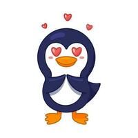schattig pinguïn karakter is in liefde, omringd door harten vliegend in de omgeving van de hoofd. pinguin met wie hart ogen. tekenfilm stijl. vector illustratie geïsoleerd Aan wit. vlak ontwerp, tekening stijl. liefde concept.