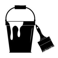 plastic emmer en verf borstel icoon in modern silhouet stijl ontwerp vector