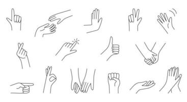 lijn hand- gebaren set. vector pictogrammen in een schattig hand- getrokken stijl. perfect voor logo of emoji