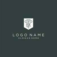 bk monogram met pijler en schild logo ontwerp, luxe en elegant logo voor wettelijk firma vector