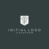 dh monogram met pijler en schild logo ontwerp, luxe en elegant logo voor wettelijk firma vector