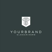ds monogram met pijler en schild logo ontwerp, luxe en elegant logo voor wettelijk firma vector