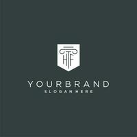 hf monogram met pijler en schild logo ontwerp, luxe en elegant logo voor wettelijk firma vector