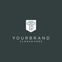 is monogram met pijler en schild logo ontwerp, luxe en elegant logo voor wettelijk firma vector