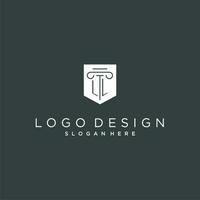 ll monogram met pijler en schild logo ontwerp, luxe en elegant logo voor wettelijk firma vector