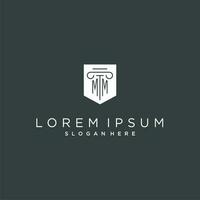 mm monogram met pijler en schild logo ontwerp, luxe en elegant logo voor wettelijk firma vector
