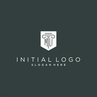 mu monogram met pijler en schild logo ontwerp, luxe en elegant logo voor wettelijk firma vector