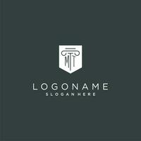 mt monogram met pijler en schild logo ontwerp, luxe en elegant logo voor wettelijk firma vector