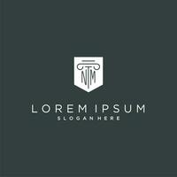 nm monogram met pijler en schild logo ontwerp, luxe en elegant logo voor wettelijk firma vector