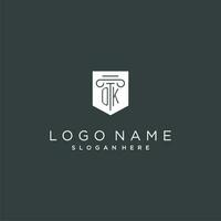 OK monogram met pijler en schild logo ontwerp, luxe en elegant logo voor wettelijk firma vector