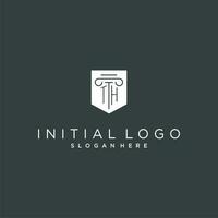 th monogram met pijler en schild logo ontwerp, luxe en elegant logo voor wettelijk firma vector