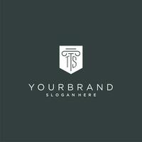 ts monogram met pijler en schild logo ontwerp, luxe en elegant logo voor wettelijk firma vector