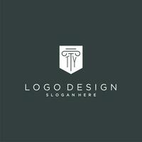 ty monogram met pijler en schild logo ontwerp, luxe en elegant logo voor wettelijk firma vector