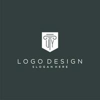 uy monogram met pijler en schild logo ontwerp, luxe en elegant logo voor wettelijk firma vector