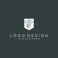 wy monogram met pijler en schild logo ontwerp, luxe en elegant logo voor wettelijk firma vector