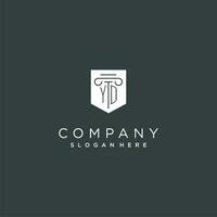 yd monogram met pijler en schild logo ontwerp, luxe en elegant logo voor wettelijk firma vector