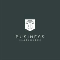 zb monogram met pijler en schild logo ontwerp, luxe en elegant logo voor wettelijk firma vector