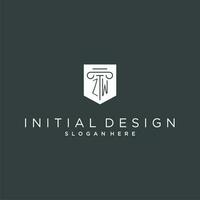 zw monogram met pijler en schild logo ontwerp, luxe en elegant logo voor wettelijk firma vector