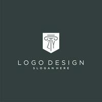 zy monogram met pijler en schild logo ontwerp, luxe en elegant logo voor wettelijk firma vector