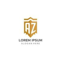 monogram az logo met schild meetkundig vorm geven aan, elegant luxe eerste logo ontwerp vector