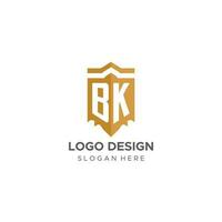 monogram bk logo met schild meetkundig vorm geven aan, elegant luxe eerste logo ontwerp vector