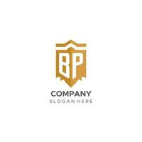 monogram bp logo met schild meetkundig vorm geven aan, elegant luxe eerste logo ontwerp vector