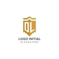 monogram dl logo met schild meetkundig vorm geven aan, elegant luxe eerste logo ontwerp vector