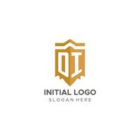 monogram di logo met schild meetkundig vorm geven aan, elegant luxe eerste logo ontwerp vector