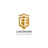 monogram ee logo met schild meetkundig vorm geven aan, elegant luxe eerste logo ontwerp vector