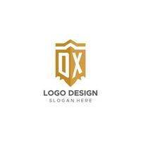 monogram dx logo met schild meetkundig vorm geven aan, elegant luxe eerste logo ontwerp vector