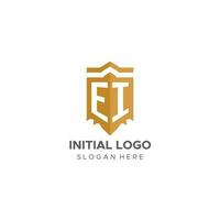 monogram ei logo met schild meetkundig vorm geven aan, elegant luxe eerste logo ontwerp vector